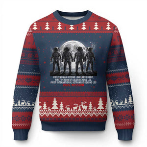 Historic 2026 Lunar Mission Crew Celebration Ugly Christmas Sweater Proud To Be Beyond Low Earth Orbit TS02 Navy Red Print Your Wear