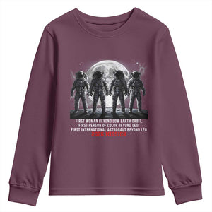Historic 2026 Lunar Mission Crew Celebration Youth Sweatshirt Proud To Be Beyond Low Earth Orbit TS02 Maroon Print Your Wear
