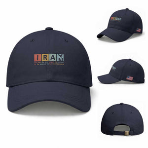 Iran The War Is Meant To Be Continuous Vintage Graphic Baseball Cap Orwell Quotes Geopolitical Satire TS02 Baseball Cap Universal Fit Navy Print Your Wear