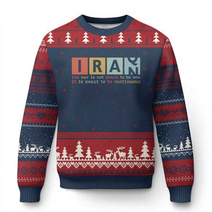 Iran The War Is Meant To Be Continuous Vintage Graphic Ugly Christmas Sweater Orwell Quotes Geopolitical Satire TS02 Navy Red Print Your Wear