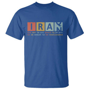 Iran The War Is Meant To Be Continuous Vintage Graphic T Shirt Orwell Quotes Geopolitical Satire TS02 Royal Blue Print Your Wear