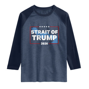 Strait of Trump 2026 Raglan Shirt Middle East Map Political Graphic TS02 Heather Denim Navy Print Your Wear