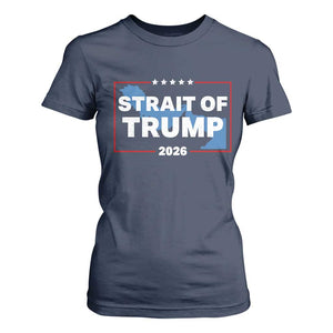 Strait of Trump 2026 T Shirt For Women Middle East Map Political Graphic TS02 Navy Print Your Wear
