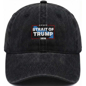 Strait of Trump 2026 Washed Cotton Baseball Cap Middle East Map Political Graphic TS02 Print Your Wear
