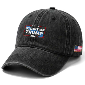 Strait of Trump 2026 Washed Cotton Baseball Cap Middle East Map Political Graphic TS02 Print Your Wear