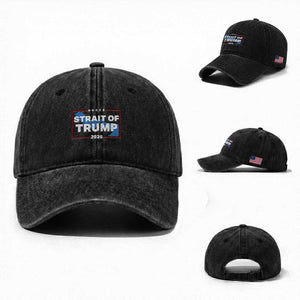 Strait of Trump 2026 Washed Cotton Baseball Cap Middle East Map Political Graphic TS02 Washed Cap Universal Fit Black Print Your Wear