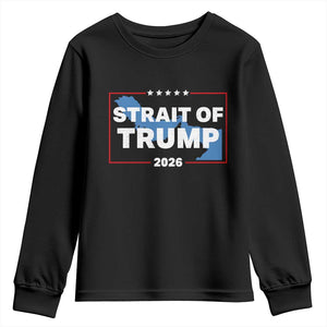 Strait of Trump 2026 Youth Sweatshirt Middle East Map Political Graphic TS02 Black Print Your Wear