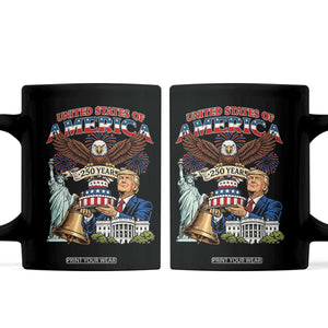 USA 250 Year Birthday Patriotic Celebration Coffee Mug Trump Eagle and Liberty Bday Cake TS02 Black Print Your Wear
