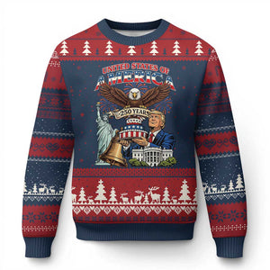 USA 250 Year Birthday Patriotic Celebration Ugly Christmas Sweater Trump Eagle and Liberty Bday Cake TS02 Navy Red Print Your Wear