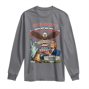USA 250 Year Birthday Patriotic Celebration Long Sleeve Shirt Trump Eagle and Liberty Bday Cake TS02 Charcoal Print Your Wear