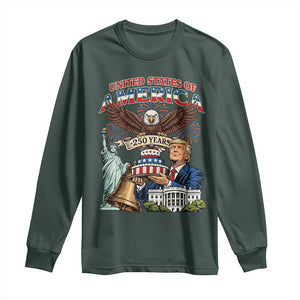 USA 250 Year Birthday Patriotic Celebration Long Sleeve Shirt Trump Eagle and Liberty Bday Cake TS02 Dark Forest Green Print Your Wear