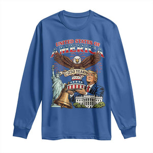 USA 250 Year Birthday Patriotic Celebration Long Sleeve Shirt Trump Eagle and Liberty Bday Cake TS02 Royal Blue Print Your Wear