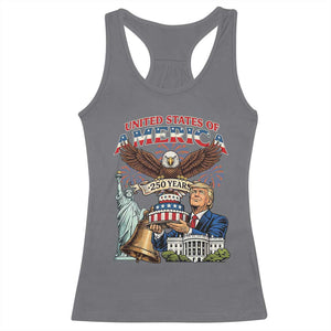 USA 250 Year Birthday Patriotic Celebration Racerback Tank Top Trump Eagle and Liberty Bday Cake TS02 Charcoal Print Your Wear
