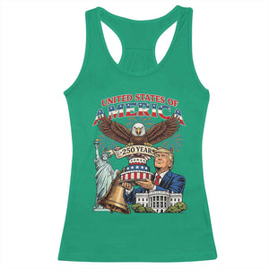 USA 250 Year Birthday Patriotic Celebration Racerback Tank Top Trump Eagle and Liberty Bday Cake TS02 Irish Green Print Your Wear