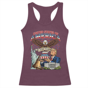 USA 250 Year Birthday Patriotic Celebration Racerback Tank Top Trump Eagle and Liberty Bday Cake TS02 Maroon Print Your Wear