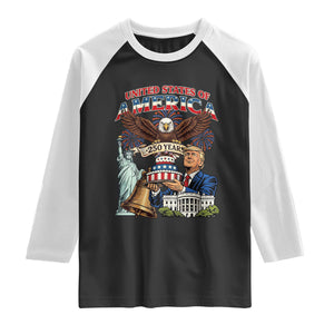 USA 250 Year Birthday Patriotic Celebration Raglan Shirt Trump Eagle and Liberty Bday Cake TS02 Black White Print Your Wear