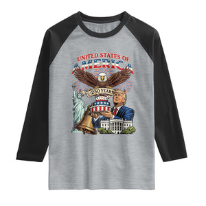 USA 250 Year Birthday Patriotic Celebration Raglan Shirt Trump Eagle and Liberty Bday Cake TS02 Heather Gray Black Print Your Wear