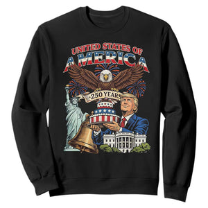 USA 250 Year Birthday Patriotic Celebration Sweatshirt Trump Eagle and Liberty Bday Cake TS02 Black Print Your Wear