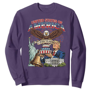 USA 250 Year Birthday Patriotic Celebration Sweatshirt Trump Eagle and Liberty Bday Cake TS02 Purple Print Your Wear