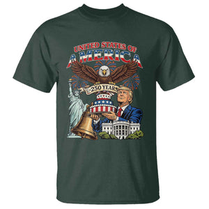 USA 250 Year Birthday Patriotic Celebration T Shirt Trump Eagle and Liberty Bday Cake TS02 Dark Forest Green Print Your Wear