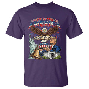 USA 250 Year Birthday Patriotic Celebration T Shirt Trump Eagle and Liberty Bday Cake TS02 Purple Print Your Wear