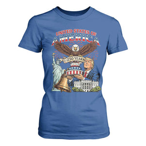 USA 250 Year Birthday Patriotic Celebration T Shirt For Women Trump Eagle and Liberty Bday Cake TS02 Royal Blue Print Your Wear