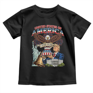 USA 250 Year Birthday Patriotic Celebration Toddler T Shirt Trump Eagle and Liberty Bday Cake TS02 Black Print Your Wear
