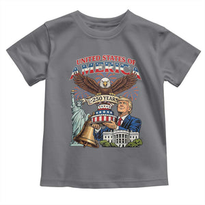 USA 250 Year Birthday Patriotic Celebration Toddler T Shirt Trump Eagle and Liberty Bday Cake TS02 Charcoal Print Your Wear