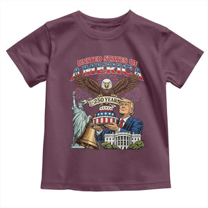 USA 250 Year Birthday Patriotic Celebration Toddler T Shirt Trump Eagle and Liberty Bday Cake TS02 Maroon Print Your Wear