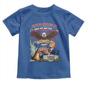 USA 250 Year Birthday Patriotic Celebration Toddler T Shirt Trump Eagle and Liberty Bday Cake TS02 Royal Blue Print Your Wear