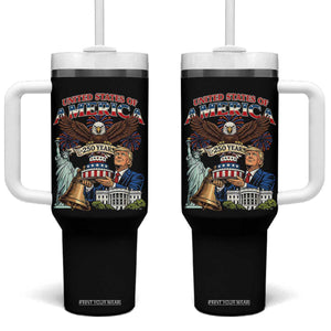 USA 250 Year Birthday Patriotic Celebration Tumbler With Handle Trump Eagle and Liberty Bday Cake TS02 One Size: 40 oz Black Print Your Wear