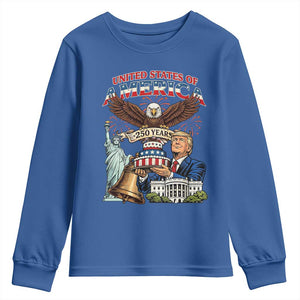 USA 250 Year Birthday Patriotic Celebration Youth Sweatshirt Trump Eagle and Liberty Bday Cake TS02 Royal Blue Print Your Wear