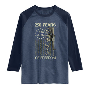 250 Years of Freedom Camo Flag Raglan Shirt We The People Second Amendment 1776-2026 Patriotic TS02 Heather Denim Navy Print Your Wear