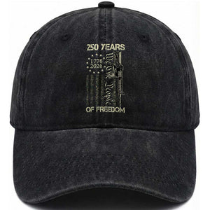 250 Years of Freedom Camo Flag Washed Cotton Baseball Cap We The People Second Amendment 1776-2026 Patriotic TS02 Print Your Wear