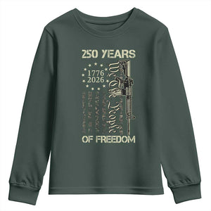 250 Years of Freedom Camo Flag Youth Sweatshirt We The People Second Amendment 1776-2026 Patriotic TS02 Dark Forest Green Print Your Wear