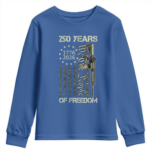 250 Years of Freedom Camo Flag Youth Sweatshirt We The People Second Amendment 1776-2026 Patriotic TS02 Royal Blue Print Your Wear