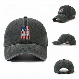 No Man Left Behind Patriotic Washed Cotton Baseball Cap Distressed American Flag TS02 Washed Cap Universal Fit Dark Green Print Your Wear
