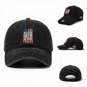 No Man Left Behind Patriotic Washed Cotton Baseball Cap Distressed American Flag TS02 Washed Cap Universal Fit Black Print Your Wear