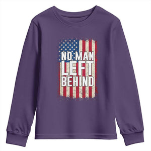 No Man Left Behind Patriotic Youth Sweatshirt Distressed American Flag TS02 Purple Print Your Wear