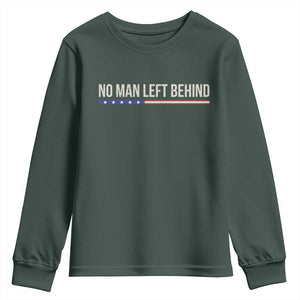 No Man Left Behind Minimalist Patriotic Flag Youth Sweatshirt US Military Brotherhood Pride TS02 Dark Forest Green Print Your Wear