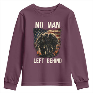 No Man Left Behind Soldiers Brotherhood Youth Sweatshirt American Flag US Military TS02 Maroon Print Your Wear