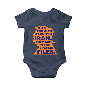 Our Enemies Aren't In Iran Baby Onesie Epstein Files Silhouette Political Satire TS02 Navy Print Your Wear