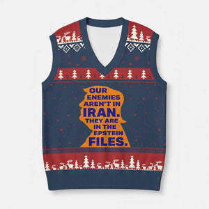 Our Enemies Aren't In Iran V-Neck Knit Sweater Vest Epstein Files Silhouette Political Satire TS02 Navy Red Print Your Wear