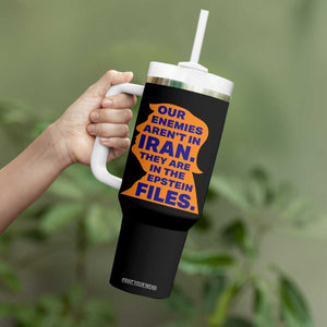 Our Enemies Aren't In Iran Tumbler With Handle Epstein Files Silhouette Political Satire TS02 Print Your Wear
