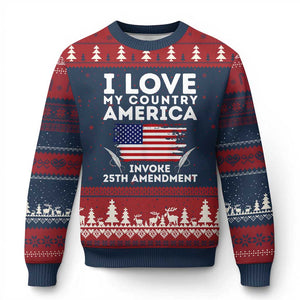 I Love My Country Invoke 25th Amendment Ugly Christmas Sweater Distressed Flag Patriotic Political Satire TS02 Navy Red Print Your Wear