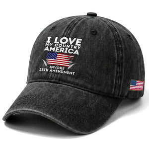 I Love My Country Invoke 25th Amendment Washed Cotton Baseball Cap Distressed Flag Patriotic Political Satire TS02 Print Your Wear