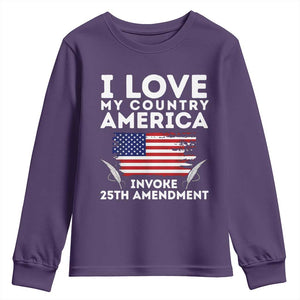I Love My Country Invoke 25th Amendment Youth Sweatshirt Distressed Flag Patriotic Political Satire TS02 Purple Print Your Wear