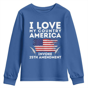 I Love My Country Invoke 25th Amendment Youth Sweatshirt Distressed Flag Patriotic Political Satire TS02 Royal Blue Print Your Wear