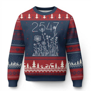 25 47 Floral Wildflower Subtle Graphic Ugly Christmas Sweater Political Satire Patriotic 25th Amendment TS02 Navy Red Print Your Wear