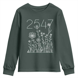 25 47 Floral Wildflower Subtle Graphic Youth Sweatshirt Political Satire Patriotic 25th Amendment TS02 Dark Forest Green Print Your Wear